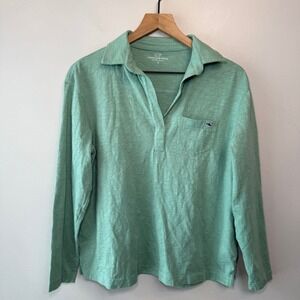 Vineyard Vines Women's Long Sleeve Collared Polo Shirt Aqua Green Size Small